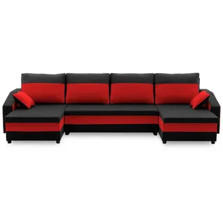 Ecksofa SPARTA U-FORM mit Schlaffunktion - Eckcouch mit 3 Bettkasten, schwarz, rot - Schwarz/Rot