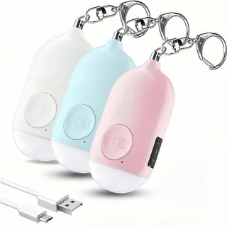 Hion Taschenalarm Frauen,3St 130DB Wiederaufladbar Persönlicher Selbstverteidigung Alarm mit LED-Beleuchtung, Panikalarm Handtaschen Schlüsselanhänger für Frauen,Kinder,ältere Menschen(Rosa+Blau+weiß)