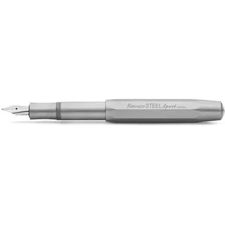 Kaweco STEEL SPORT Füllhalter I Premium Edelstahl Füllfederhalter für Tintenpatronen mit hochwertiger Stahlfeder I Luxus Füller aus gebürstetem Stainless Steel 13 cm I Federbreite: M (Medium)
