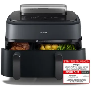 Philips 5000 Series Steam Airfryer Dual Basket NA550/00 Schwarz