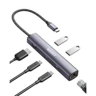 Anker PowerExpand 6-in-1 Ethernet Adapter, PD USB C Hub, 65 PD, 4K HDMI, 1Gbps Ethernet, Daten, 2 USB 3.0 Datenports, kompatibel mit MacBook Pro, MacBook Air, iPad Pro, XPS