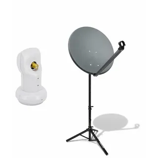 PremiumX Camping Satelliten-Komplettanlage 60cm Satellitenschüssel Aluminium SAT Single LNB Dreibein-Stativ