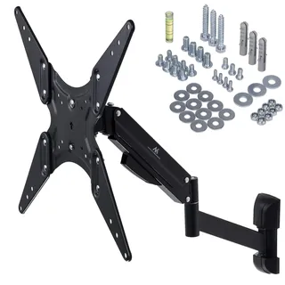 Maclean Brackets Maclean MC-784 Universal TV Wandhalterung für OLED QLED LCD LED Plasma Fernseher/Monitor Schwenkbar Neigbar Gasfeder bis 22kg 32-55" Max VESA 400x400 (2 Arme - 360° Schwenkbar)