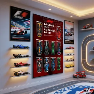 Display-Wandtafel für Lego Speed Champions 10-in-1 F1 Car 77242,77243,77244,77245,77246,77247,77248,77249,77250,77251,80x50 cm Display-Tafel für Lego 66802 Auto-Wandhalterung(Ohne Modell)
