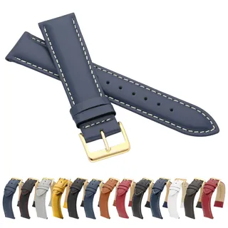 MARCHEL Glattleder LLB135 18 mm Blau-Weiß Gold Lederarmband Echtleder Uhrenarmband Rindsleder Feines Leder Uhr Band