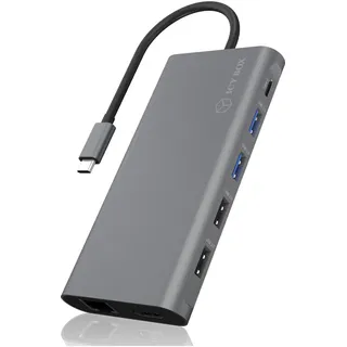 Icy Box USB-C Docking Station (12-in-1) für 3 Monitore (2x HDMI und 1x DP), 4K 60HZ, 3x USB 3.0 HUB, 100W Power Delivery, Gigabit Ethernet, Kartenleser, IB-DK4050-CPD
