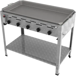 Gastro Gasgrill 5-flammig Edelstahl mit Piezozündung und Flammüberwachung