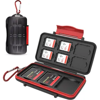 Kiorafoto 9 Slots SD Karten Aufbewahrung für 6 SD + 3 CF Compact Flash | Professioneller wasserfester Anti-Schock Aufbewahrung SD SDHC SDXC CF Speicherkarten Etui Schutzhülle mit Karabiner