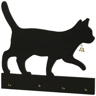 MF Schlüsselbrett Wand Schlüsselbrett Katze aus Holz Schwarz 28x30 cm
