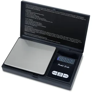 Intirilife Digitale Taschenwaage in SCHWARZ - 12.8x7.8x1.9cm - Wiegefläche 6.5x7.5cm - Präzise 500g x 0,01 g- Feinwaage, elektronische Taschenwaage, kleine tragbare Schmuckwaage,Münzwaage, Goldwaage