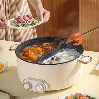 2000W Hotpot Elektrisch Pot, 6L Hot Pot Elektrisch, Tragbare Multifunktionale Antihaft-Bratpfanne mit Schnellheizung & Doppeltes Drehknopf für Wohnheim Camping Haus, 2 Level Temperature Adjustment