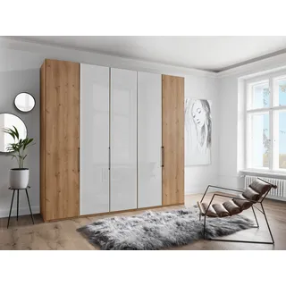 WIEMANN "Monaco", braun (bianco, eiche, nachbildung, glas weiß), B:246,3cm H:216cm T:58cm, Floatglas, Holzwerkstoff, Schränke, Drehtürenschrank, mit Teil-Glasfront sowie hochwertige Beschläge inkl. Türdämpfung