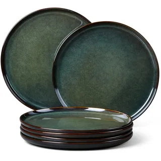 Homikit Dessertteller, 6-tlg Steinzeug Klein Teller Set, 20,2 cm Reaktive Glasur Essteller Salatteller, Modern Servierteller für 6 Personen, Mikrowellenfest & Spülmaschinenfest, Kieferrauchgrün