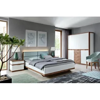 JV Möbel Komplett Schlafzimmer Bett 2x Nachttische Holz Kleiderschrank Einrichtung