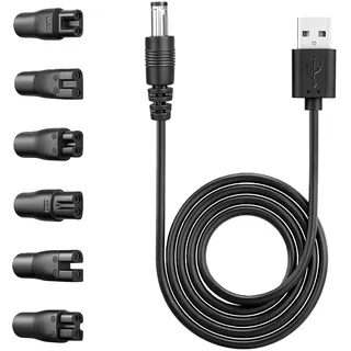 Flintronic Universal USB Netzkabel Kabel, 5V Ladekabel mit 6 Stecker Netzteil Ladegerät für Philips Norelco 7000/5000/3000/QT/QS/AT/PT/QG/BG/HQ/RQ/XL/XLCC/X/HS/QC Serie, Rasierer Kabel
