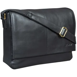 Benthill Messenger Bag Herren Umhängetasche Echt Leder Messenger Laptop Schultertasche Damen, Reißverschlussfach schwarz