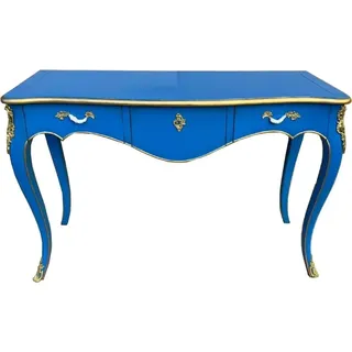 Casa Padrino Barock Sekretär mit 3 Schubladen Blau / Gold - Handgefertigter Massivholz Schreibtisch im Barockstil - Barock Büro Möbel