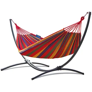 Potenza Hängematte mit Indela Gestell – 120 kg für 1 Personen I Hängematte- 200x100, 120 kg (Rot, Basic Gestell Graphit)