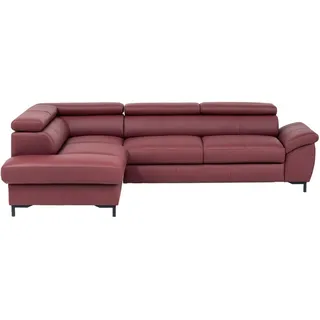 Stylife Ecksofa, Bordeaux, Leder, Echtleder, Rindleder, 3-Sitzer, Ottomane links, L-Form, 268x213 cm, Goldenes M, Bettkasten erhältlich, Fußauswahl, Lederauswahl, Bettfunktion Hocker erhältlich, Wohnzimmer, Sofas & Couches, Wohnlandschaften, Ecksofas