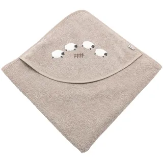 Sterntaler Kapuzenbadetuch 80x80 cm Schaf Flocke - Badetuch mit Applikation - Babybadetuch mit Kapuze aus saugfähiger Baumwolle, Sandfarben