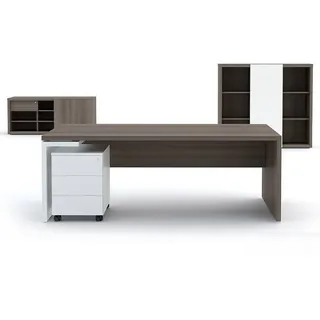 Chef-Schreibtisch Merseburg Braun/Weiss | Holz Dekor | Höhe 740 mm | Breite 1800 mm | Tiefe 1000 mm | Oscar | konfigurierbar