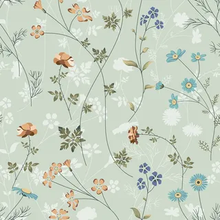 ANHUIB Hellgrüne Blumentapete Vintage Pflanzen Blume Tapete Tapete für Wohnzimmer 44x300cm Wildblumen Blumentapete für Schrank Arbeitsplatte Möbel Blumen Möbelfolie Badezimmer