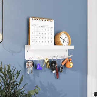 Pasdrucn Magnetisch Schlüsselbrett Mit Ablage Und 6 Haken, Schlüsselhalter Schlüsselregal, Schlüsselbrett Magnetisch Mit Schrauben, Schlüsselhalter Wand Schlüsselboard Für Eingangsbereich (Weiß)