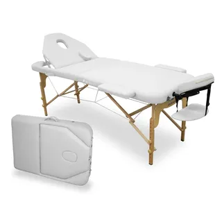 quirumed WELLCORE Massageliege aus Holz, klappbar, mit klappbarer Rückenlehne, Plus, 185 x 65 cm, Kunstleder, höhenverstellbar, Abnehmbarer Kopf, Gesichtsloch, Weiß bis 225 kg