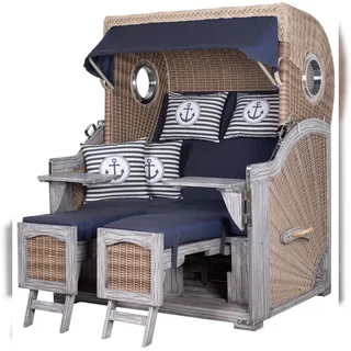 dekoVries GmbH Strandkorb deVries PURE® Seemöwe XL Vintage - PE white kubu - Dessin 198 - inkl. Schutzhülle