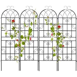 GOPLUS Rankgitter Metall 180cm hoch, 4er Set Rankhilfe, Rosenspalier mit Ranknetz, dekorativer Rosengitter, freistehende Gartenzaun Pflanzengitter für Kletterpflanzen, Blumen, zum Stecken, 180 x 50 cm