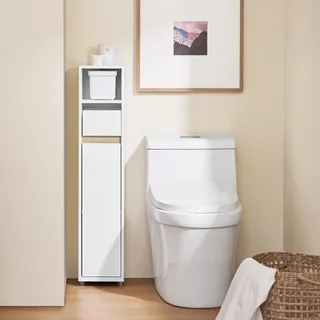 SoBuy TOILETTENSCHRANK, Badschrank schmal, 20x96x20cm, Weiß