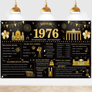 50 Geburtstag Deko Banner Männer - Schwarz Gold Back in 1976 Poster Happy 50th Birthday Dekorationen Großes Back in 1976 Hintergrund Banner 50 Jahre Jubiläum Home Decor für Geburtstagsdeko