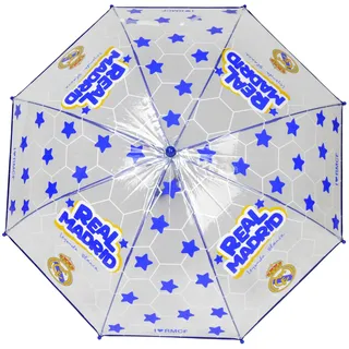 CYPBRANDS Real Madrid Kinder-Regenschirm, manuell, transparent, 8 Stangen und Metallrohr mit hoher Widerstandsfähigkeit, offizielles Produkt, durchsichtig