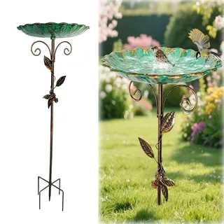 Vogelbad für Garten Metall Vogeltränke Stehend Garten Deko Groß 82cm, Wasserschale für Wildvögel, Wassertränke Für Vögel, Gartendeko Draußen, Wasserstelle, Vogeltränke Winterfest Frostsicher (A)