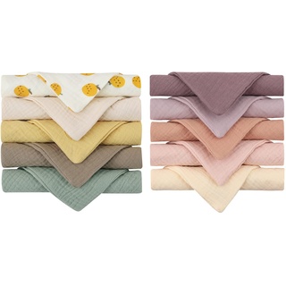 Reoyloep Muslin Cloths for Baby, 10 Pack Muslin Squares 23x23cm/9.06"x9.06" Baby Burp Cloth Cotton Facial Towels Super Soft