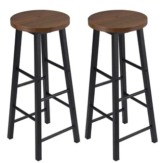 Woltu Barhocker 2er Set mit Fußstütze, 71 cm Hohe Barstuhl aus Stabilem Stahl, Sitzfläche aus MDF, Dunkelbuche