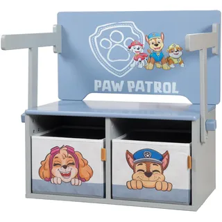 Klappbare Sitzbank Paw Patrol + 2 wendbare Aufbewahrungsboxen - Umbaubar zum Kindertisch - Ab 18 Monaten geeignet - Holz grau / blau