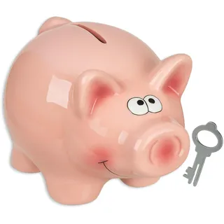 Spardose Schwein mit Schloss – Sparschwein aus Dolomit – Geldgeschenk für Klein & Groß – Süße Sparbüchse Rosa mit Schlüssel – Geschenkidee Geburtstag, Einschulung, Weihnachten, Hochzeit