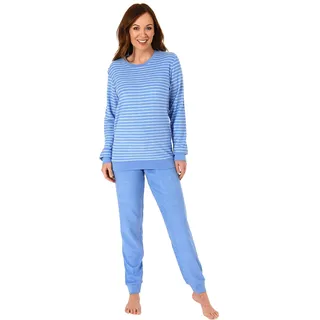 RELAX by Normann Kuscheliger Frottee Pyjama für Damen mit Bündchen und geringelten Oberteil - 291 13 772, Farbe:hellblau, Größe2:36/38 - 36-38