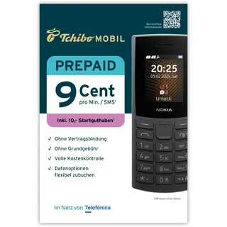 Tchibo MOBIL Prepaid-Tarif SIM-Karte | 9 ct/Min. & 9 ct/SMS & 24ct/MB| 10 € Startguthaben | Ohne Grundgebühr & Vertragsbindung | Flexibler Handytarif für Deutschland & EU