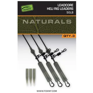 Fox Naturals Leadcore Heli Rig Leaders 50lb 75cm - 3 Karpfenvorfächer, Angelzubehör für das Helikopter-Rig, Karpfenzubehör
