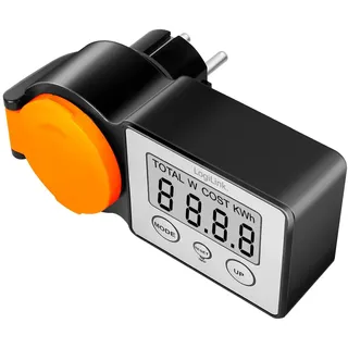 Logilink Europameisterschaft 0007 - Außensteckdose mit Energiekostenmesser, 2.0" LCD-Anzeige und Schutzklappe