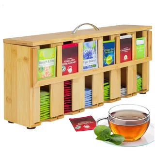 Onvaya ONVAYA® Teebox aus Holz Teekiste mit 6 Fächern Teebeutelbox für ca. 200 Teebeutel | Tee Aufbewahrungsbox | Teebeutelspender aus Bambus | Teebeutel Organizer