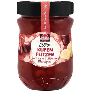 Schwartau Extra Kufenflitzer Kirsche mit Lübecker Marzipan | Winterkonfitüre mit Kirschen & feinstem Marzipan | Für ein besinnliches Frühstück & festliche Backideen | Genuss im 340 g Glas