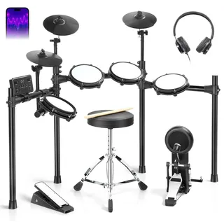 FCH E-Drum-Set,Komplettset, Kopfhörer Sticks Drumhocker ,Trommelhocker/Drumsticks/Kopfhörer/Audiokabel, Kinder Elektronisches Schlagzeug Set