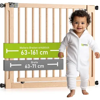 Bomi Kinderschutzgitter Miko ohne Bohren 63-161 cm | 90° Feststellfunktion | Türschutzgitter aus Holz | Türgitter Baby Schwarz | Braun