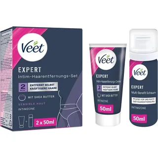 Veet EXPERT Intim-Haarentfernungs-Set Intim-Haarentfernungscreme + Multi-Benefit Schaum, 100ml