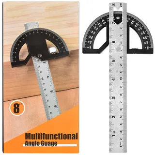 Winkellineal aus Edelstahl, verstellbare Winkellehre mit 0-180 Grad Messwerkzeug für Heimwerker, Schwarz, 20,3 cm