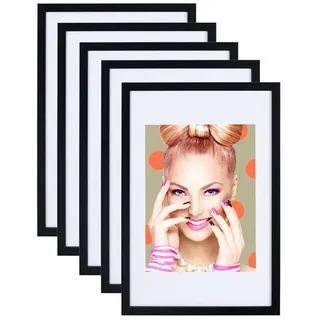 Ideal Trend 3er 5er Set Holz Bilderrahmen Lifestyle Plexi Foto Rahmen Collage Wanddeko Poster S111: Farbe: 5er Pack Schwarz | Format: 29,7x42 A3