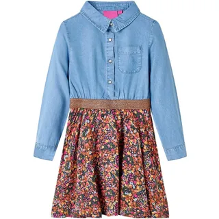 vidaXL Kinderkleid mit Langen Ärmeln Marineblau Jeansblau 116